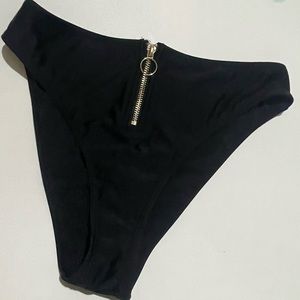High cut black zippered bikini bottom women’s high waisted zip Sz extra small